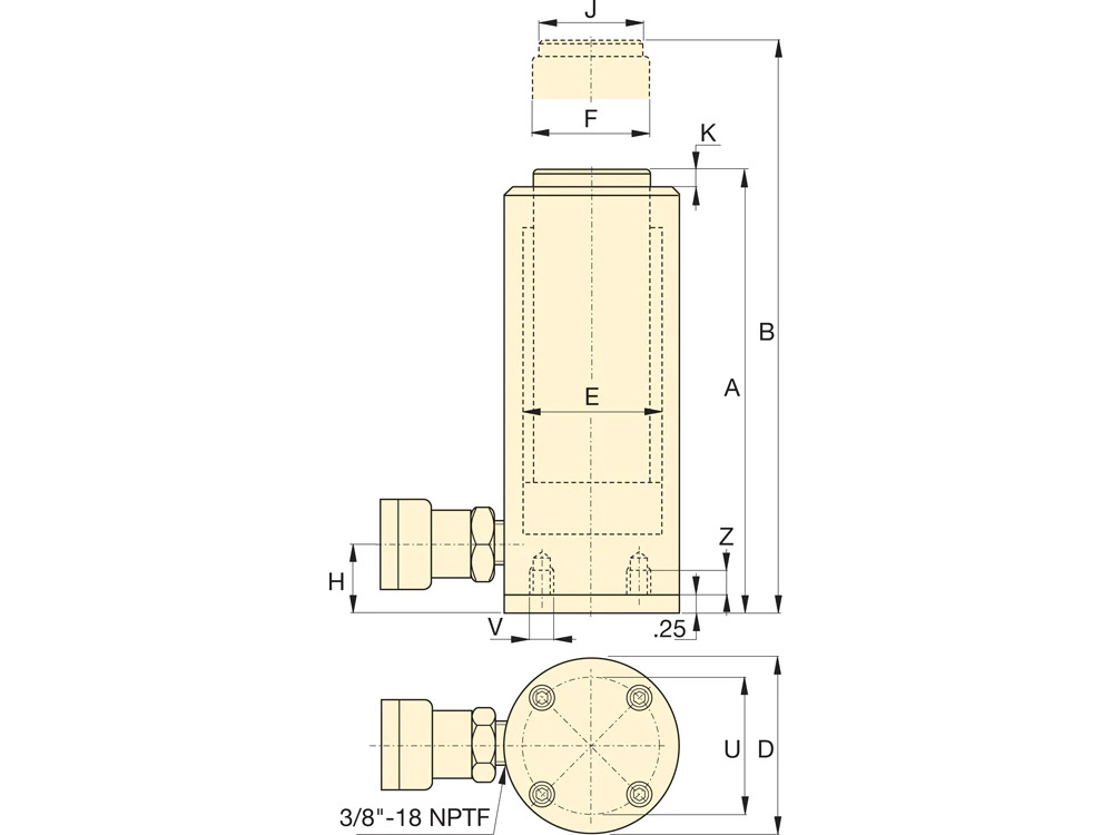 RAC206, 20 Ton Capacity, 150mm Stroke, Single Acting General Purpose Aluminum Hydraulic Cylinders 9 RAC dim IMP 1000