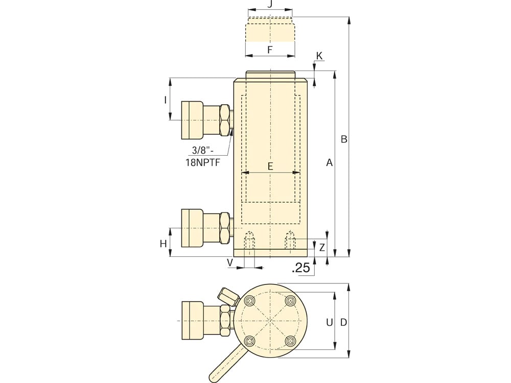 RAR202, 20 Ton Capacity, 50mm Stroke, Double Acting Aluminum Hydraulic Cylinders 6 RAR dim IMP 1000