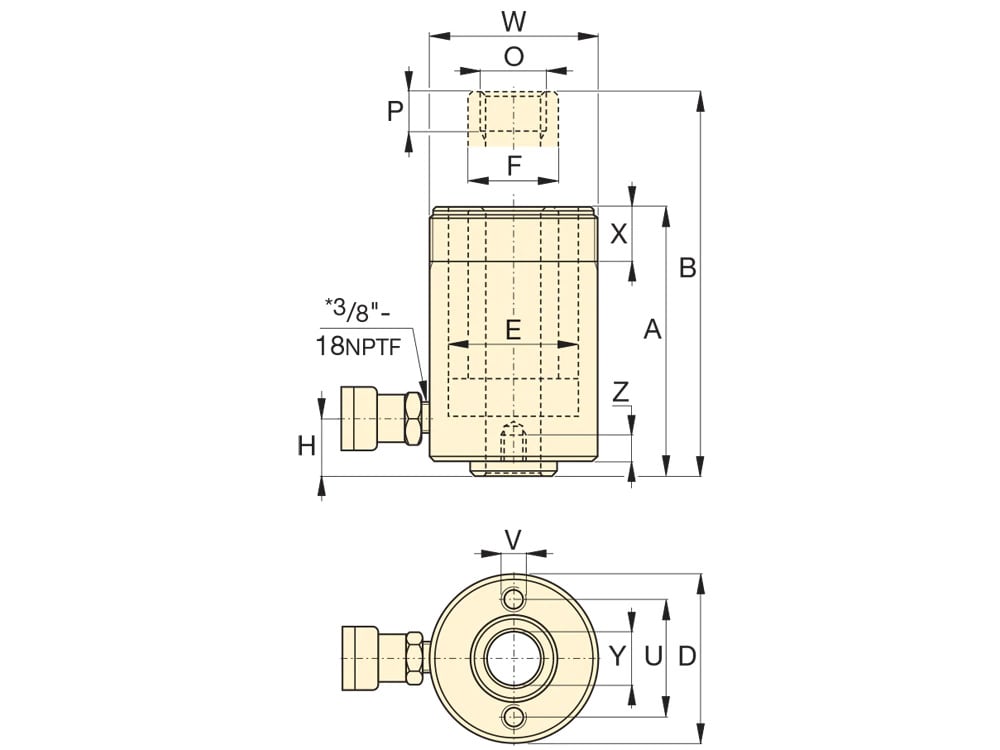 RCH123, 13 Ton Capacity, 76mm Stroke, Single Acting Hollow PLunger Hydraulic Cylinder 7 Single Acting Hollow PLunger Hydraulic Cylinder Dimension Drawing