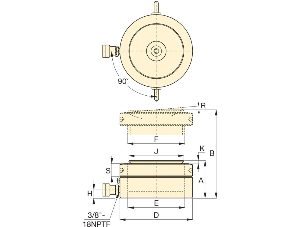CLP1002, 100 Ton Capacity, 50mm Stroke, Single Acting Lock Nut Pancake Hydraulic Cylinders 9 clp