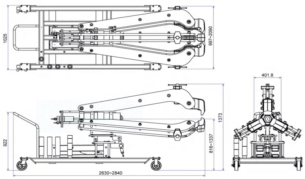 EPHS200, 200 Ton Hydraulic Puller 1 Dimensions