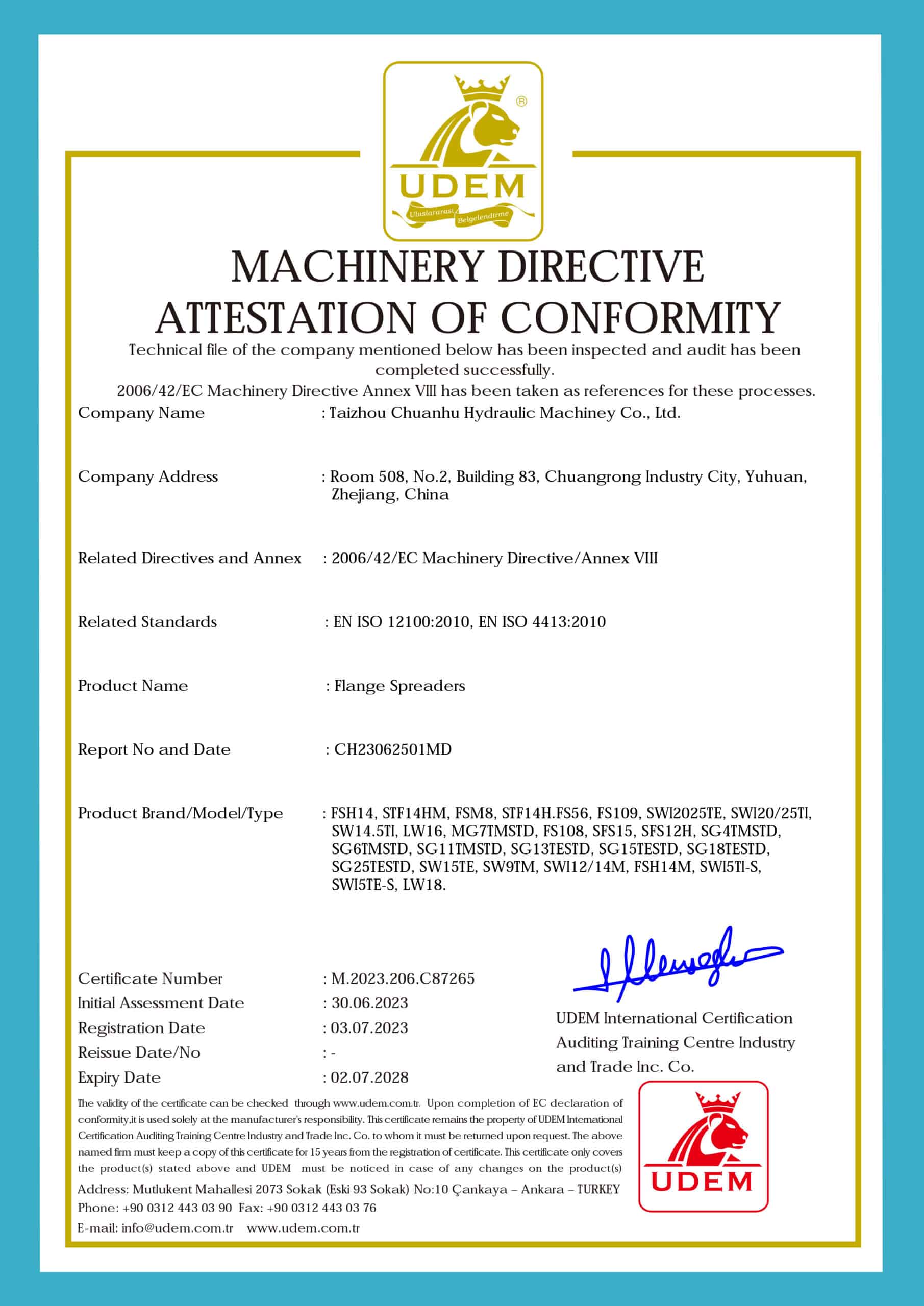 CE Certification for flange spreaders