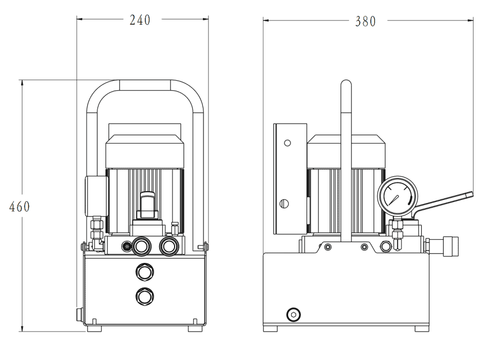 HC3005MV43, Electric Hydraulic Pump, 3/4 Manual Valve, 5L Usable Oil, 0.35-4.5L/Min Flow Rate 5 Dimension