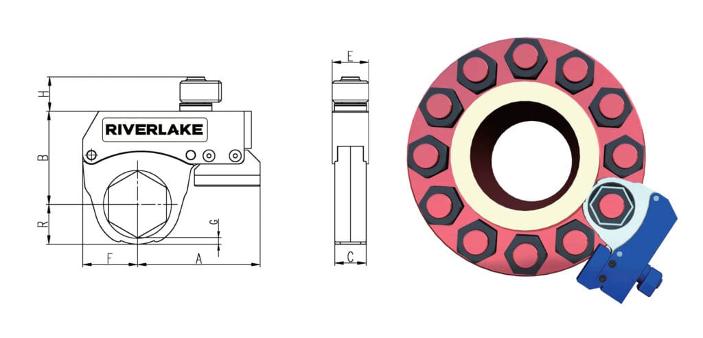 20SGT, 2000-20000Nm, Super Thin Low Profile Hydraulic Torque Wrench 1 DIMENSION 2