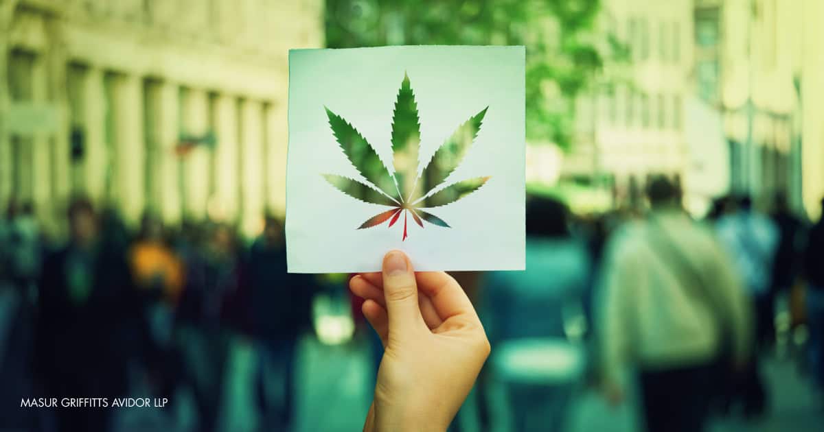 hand holding a piece of paper with marijuana leaf shape cut out