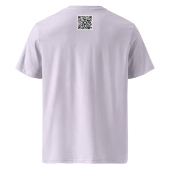 Una camiseta unisex Los Ajaches blanca lisa vista desde atrás, con un pequeño código QR negro centrado en la parte superior cerca del escote, perfecto para mostrar tu Arte Decorativo favorito o vincular directamente a tu Tienda Online.