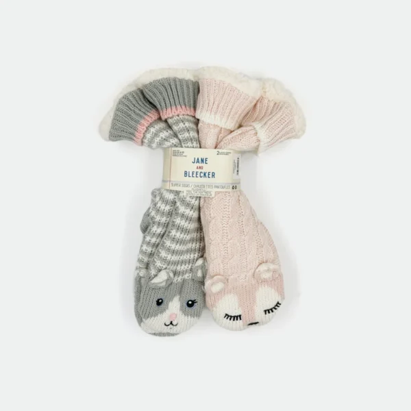 JANE & BLEECKER WOMEN'S 2PC SET SLIPPER SOCKS (6-12 US)