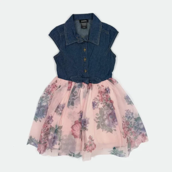 ZUNIE KIDS DENIM SHIRT DRESS FLORAL