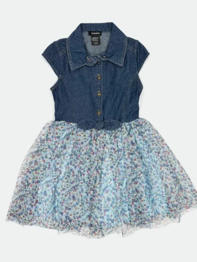 ZUNIE KIDS DENIM SHIRT DRESS FLORAL