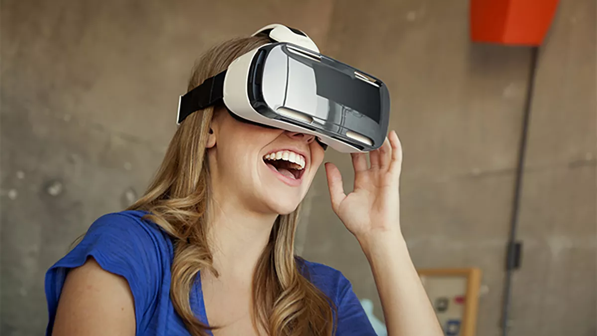 Illustration Of A Person Wearing A Mixed Reality Headset, Experiencing A Virtual Environment.