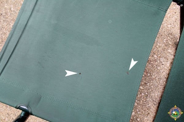 fire burn holes in seat of a camping chair