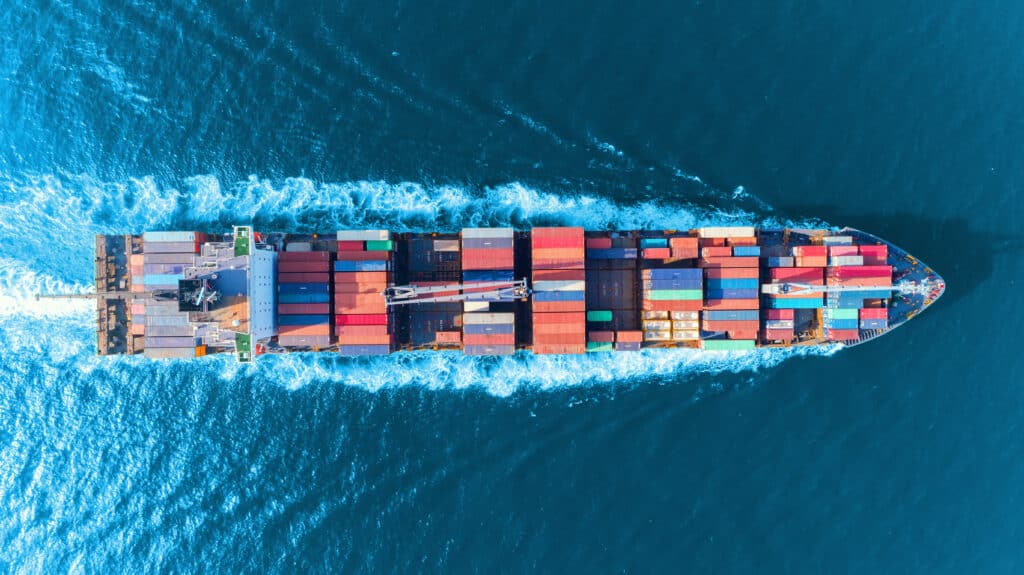 Overhead shot of transport ship