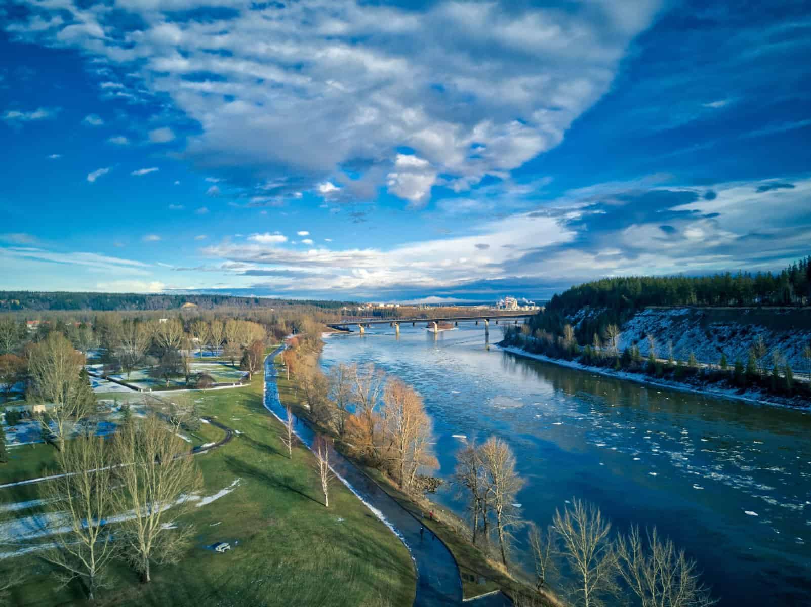 The view of Shane river. Prince George, British Columbia, Canada.