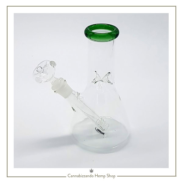 Bong in vetro verde e trasparente 20cm con ampolla e punte per il ghiaccio