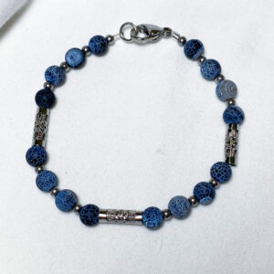 Bracciale in acciaio e pietra naturale di Agata Blu 6mm
