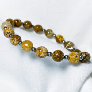 Bracciale in acciaio e pietra naturale di Diaspro giallo