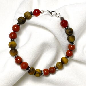 Bracciale in acciaio e pietre naturali di Occhio di Tigre Opaco, Diaspro Rosso e Corniola