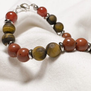 Bracciale in acciaio e pietre naturali di Occhio di Tigre Opaco, Diaspro Rosso e Corniola