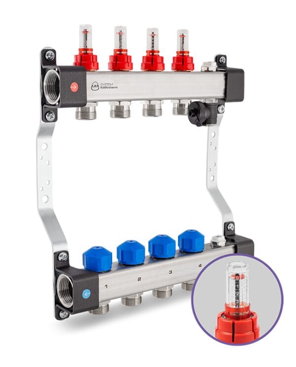 Distribuitor colector metalic 1''x3/4'' cu debitmetre 8 cai UFST