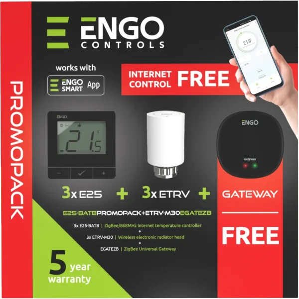Promopack E25-BATB Controller x 3buc negru+ ETRV-M30 x 3buc + EGATEZB Internet Gateway x 1buc gratuit