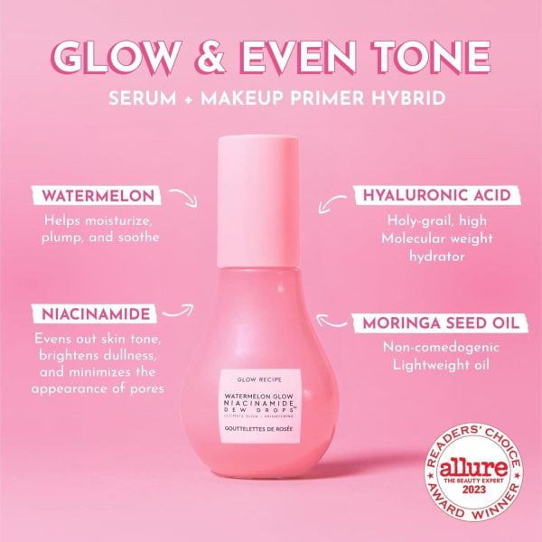 Watermelon Glow Niacinamide Dew Drops Brightening Serum with Hyaluronic Acid & Moringa Oil + Vitamin E - Hydrating Lightweight Face Serum + Hyperpigmentation Treatment (40ml) - Image 2