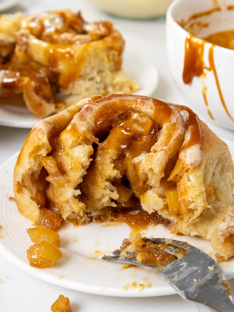 image of caramel apple cinnamon rolls that have been cut into