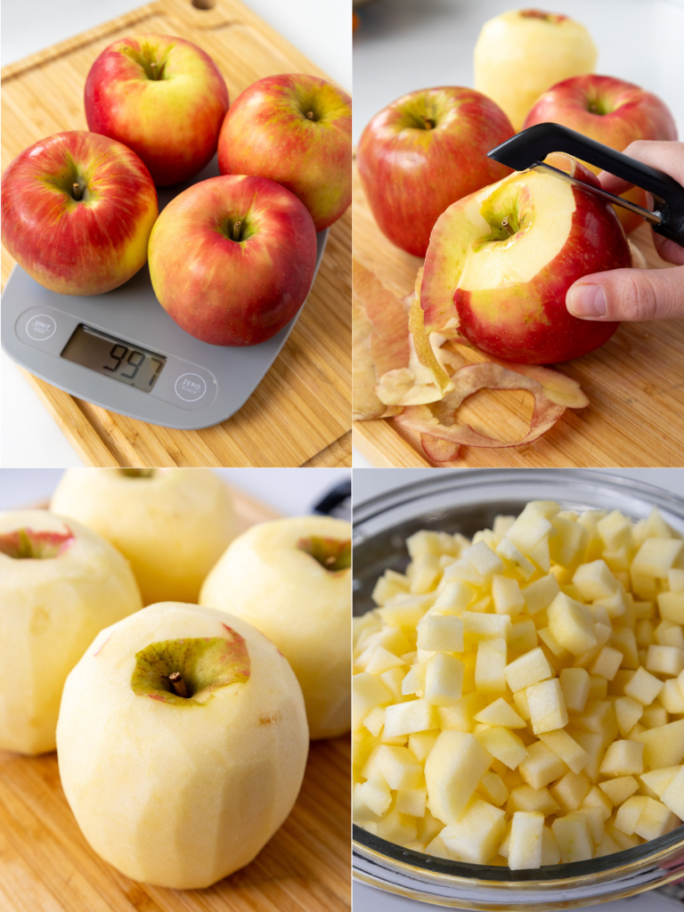 image of apples being peeled and diced