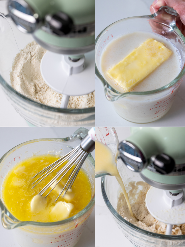 image of apple cinnamon roll dough being made in a stand mixer
