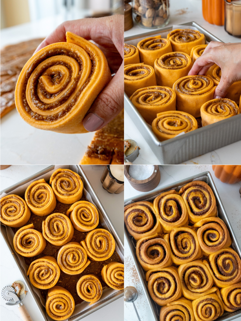 image of pumpkin pie cinnamon rolls being baked