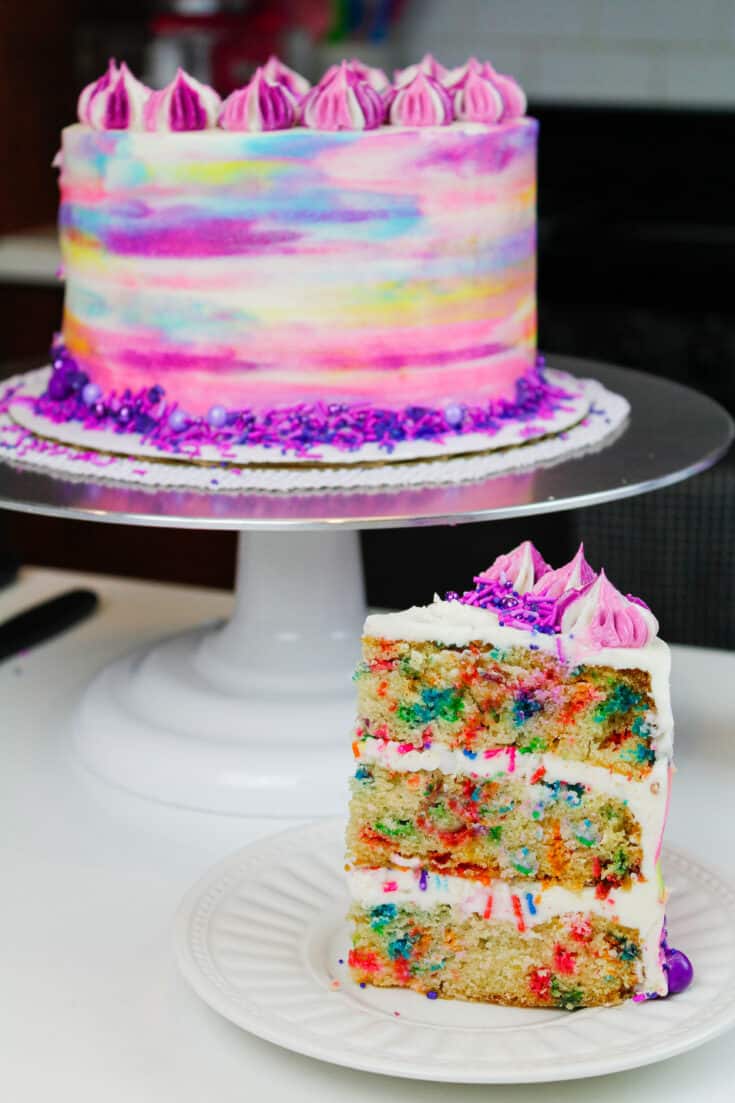 image of vegan funfetti cake slice