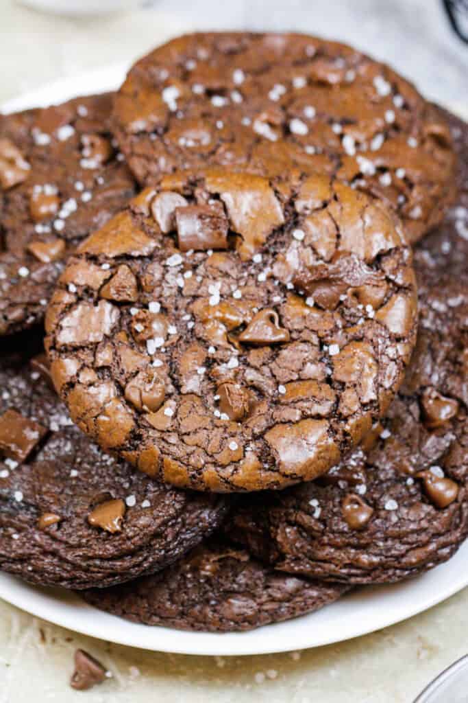 image of brownie cookies stacked on a plate