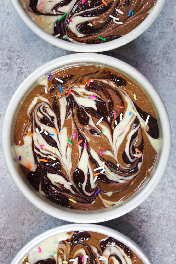 image of 6-inch marble cake layers