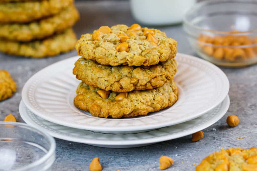 image of butterscotch cookies stacked on a plate and ready to be eaten