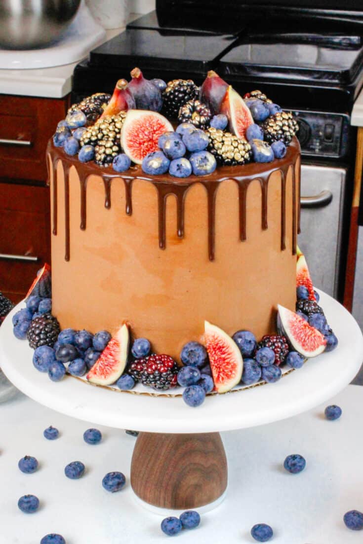 image of a small batch blackberry chocolate cake
