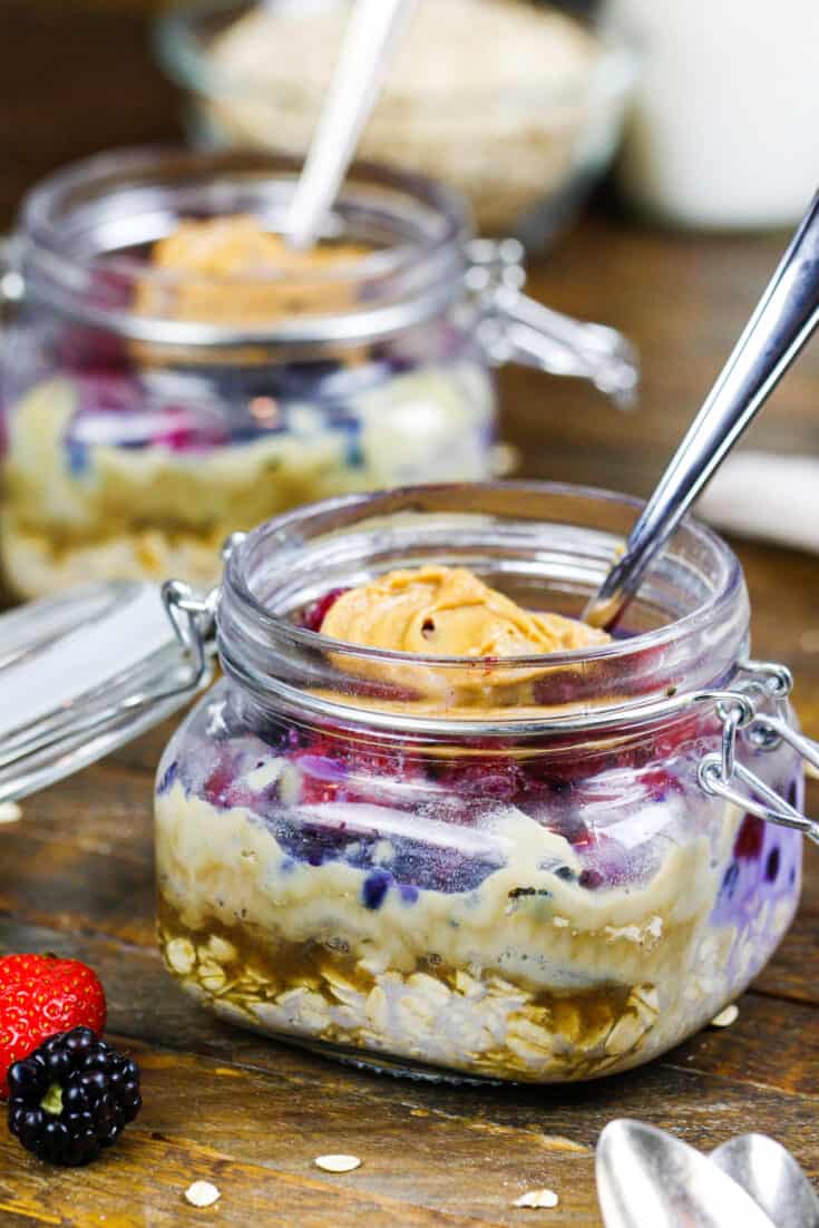 image of overnight oats with protein powder and peanut butter