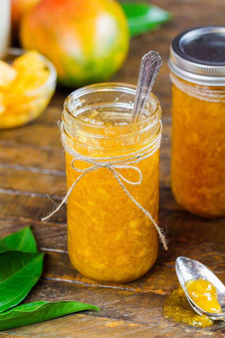 image of mango jam made in a pretty mason jar