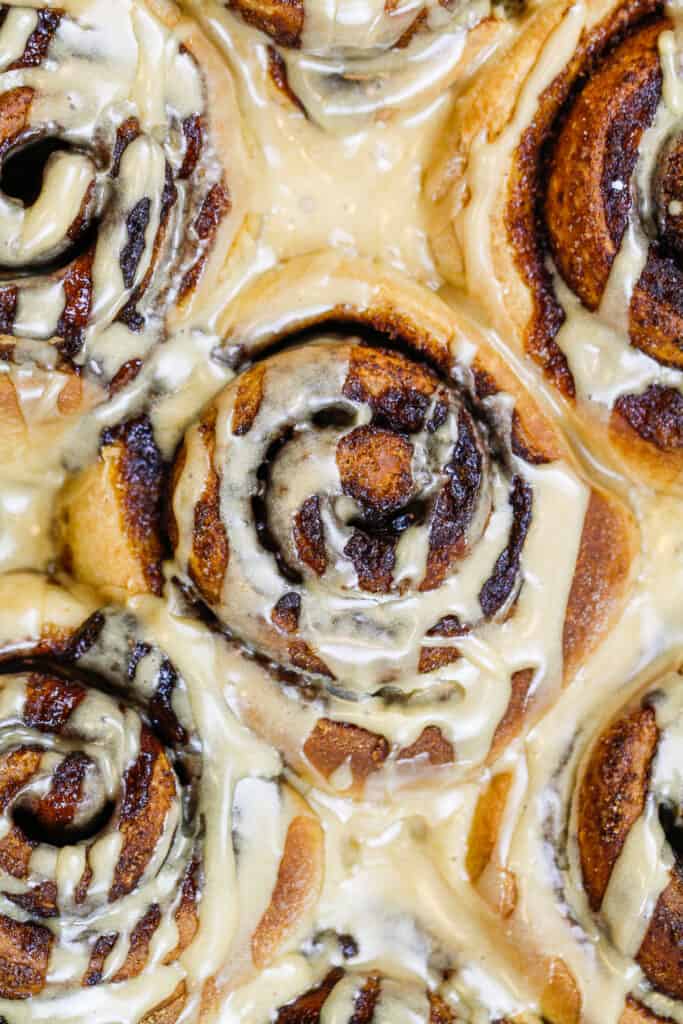 image of coffee cinnamon rolls covered in coffee glaze