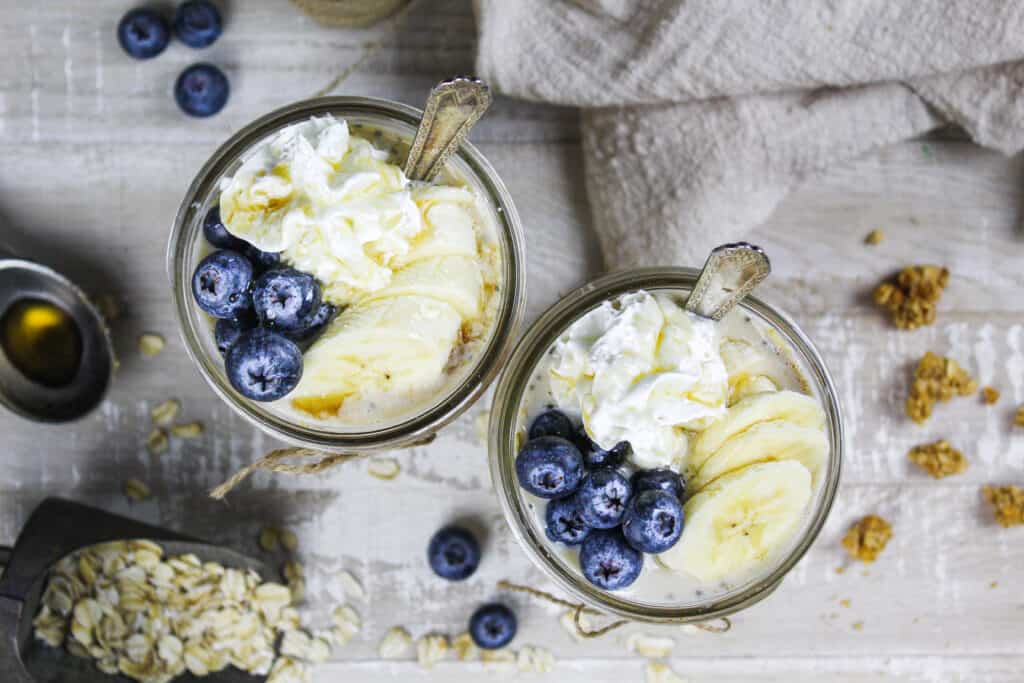 image of maple overnight oats made in mason jars