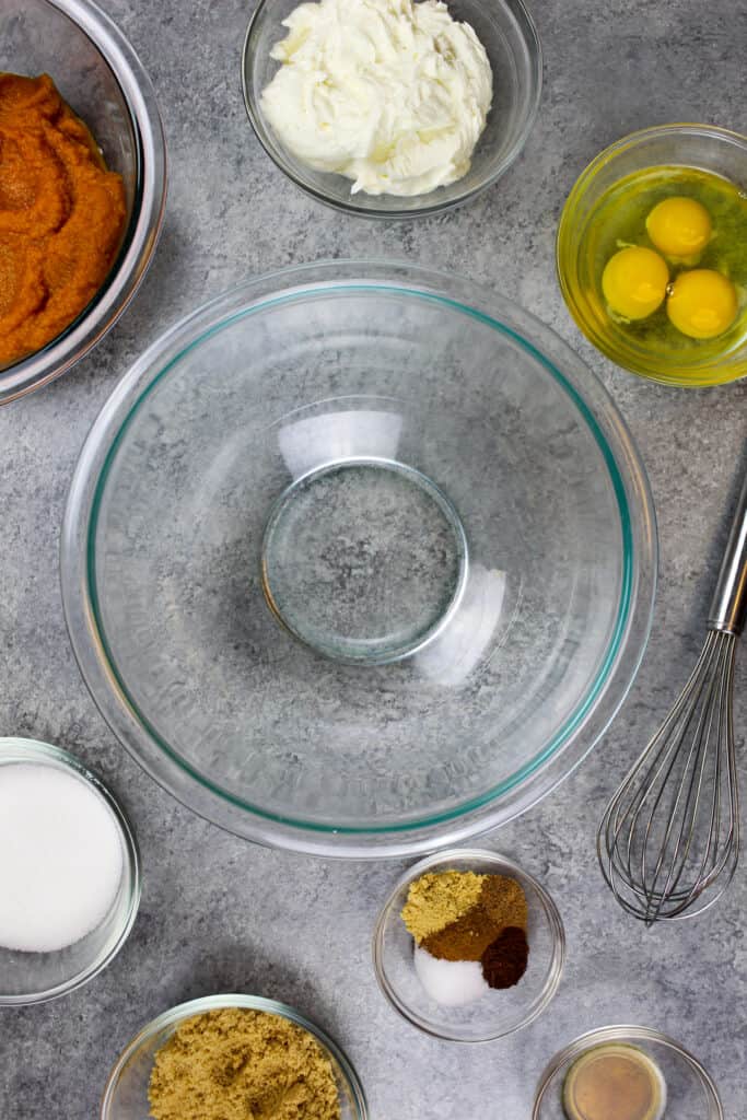 image of ingredients laid out to make a mascarpone pumpkin pie filling
