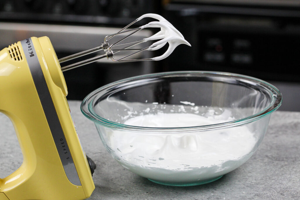image of french meringue that's been whipped to have stiff peaks to be used to make french macarons