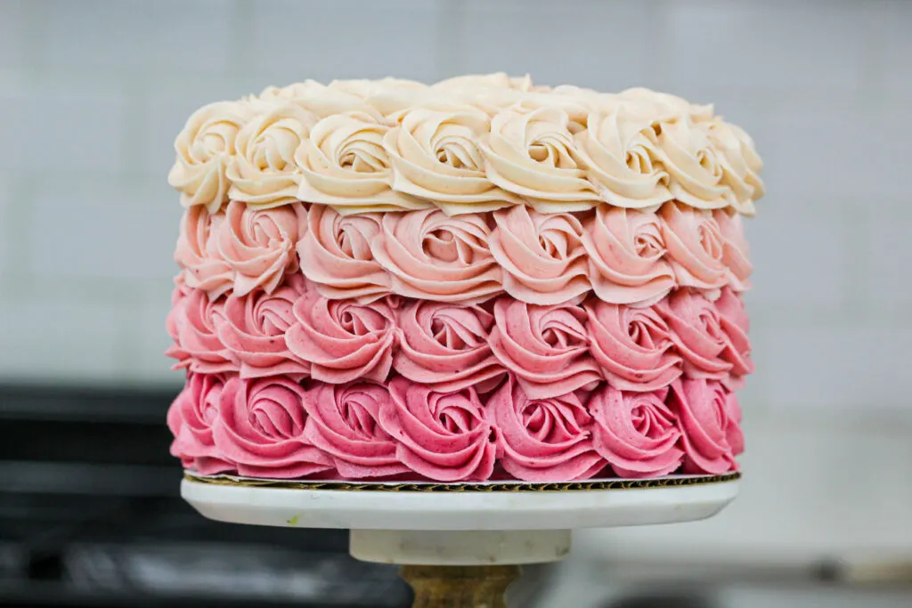 image of a gorgeous pink ombre rosette cake