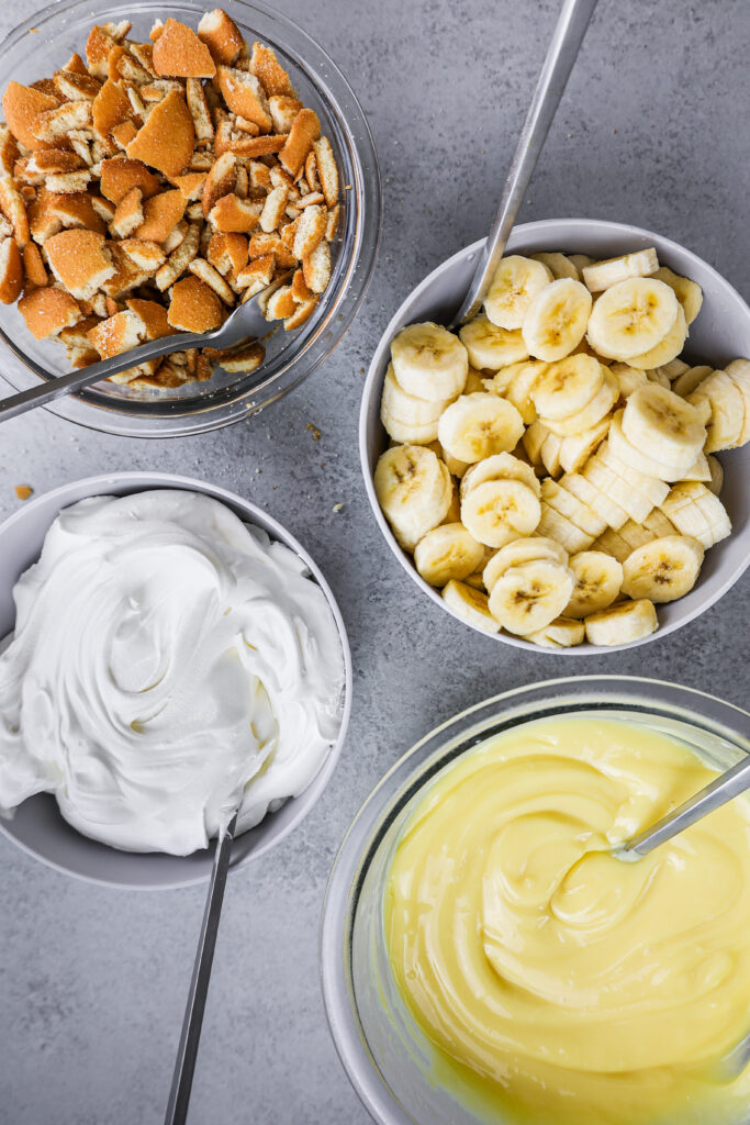 image of ingredients laid out to make a banana pudding trifle