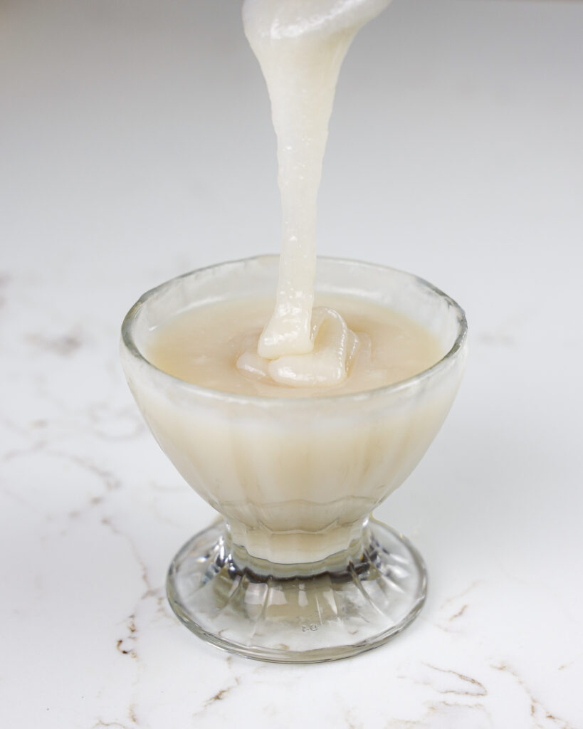 image of vegan sweetened condensed milk made with coconut sugar and vegan sugar