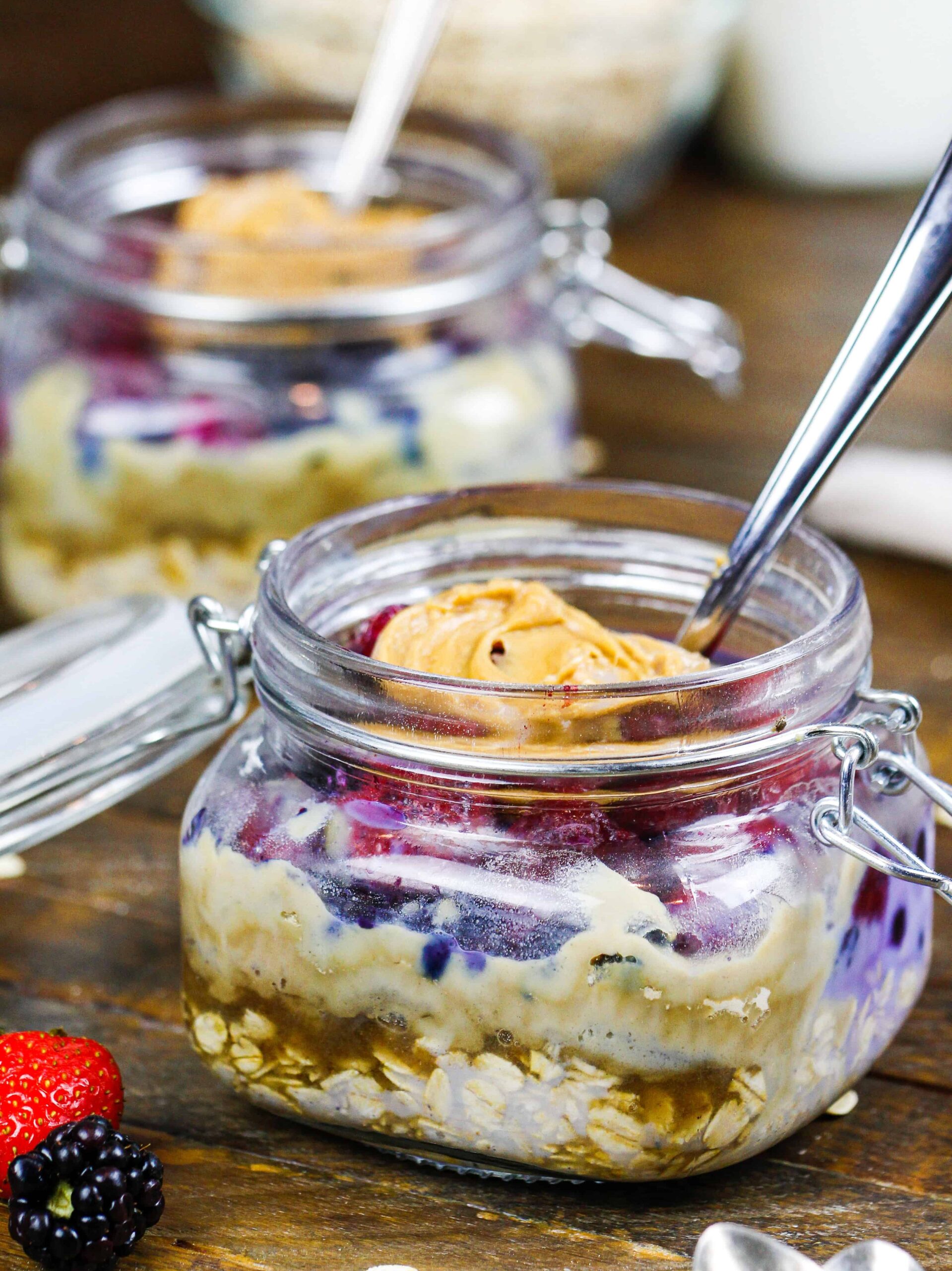 image of overnight oats with protein powder and peanut butter