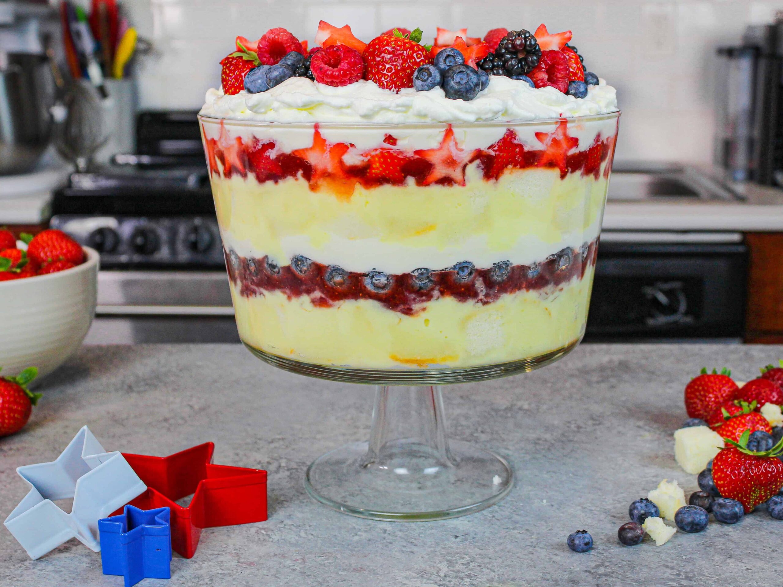 image of patriotic mixed berry trifle for fourth of july