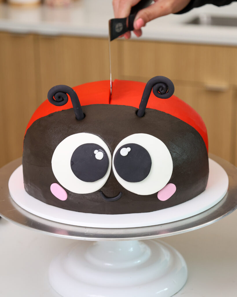 image of a lady but cake have a line drawn in the frosting down its back to look like wings