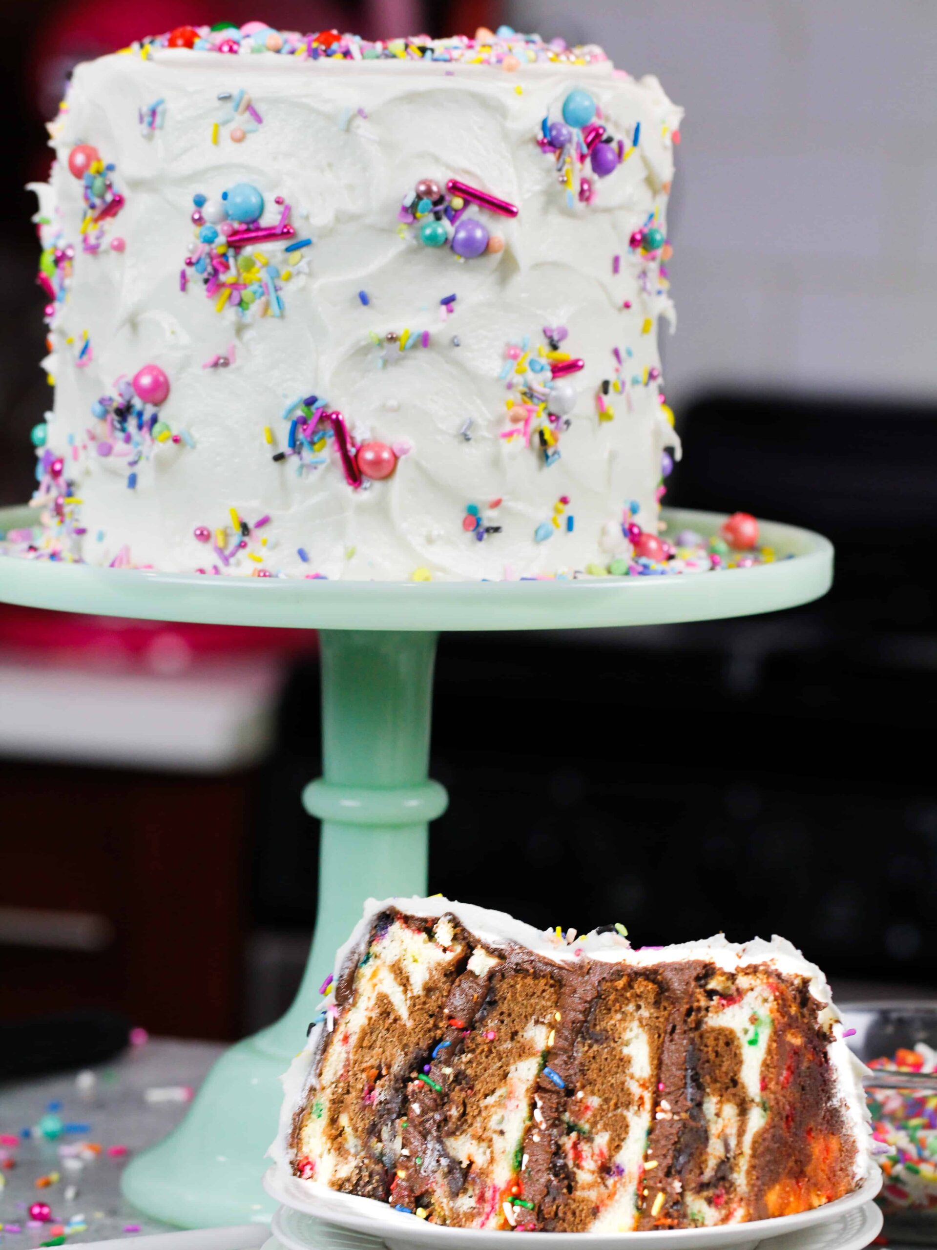 image of sliced small batch marble cake