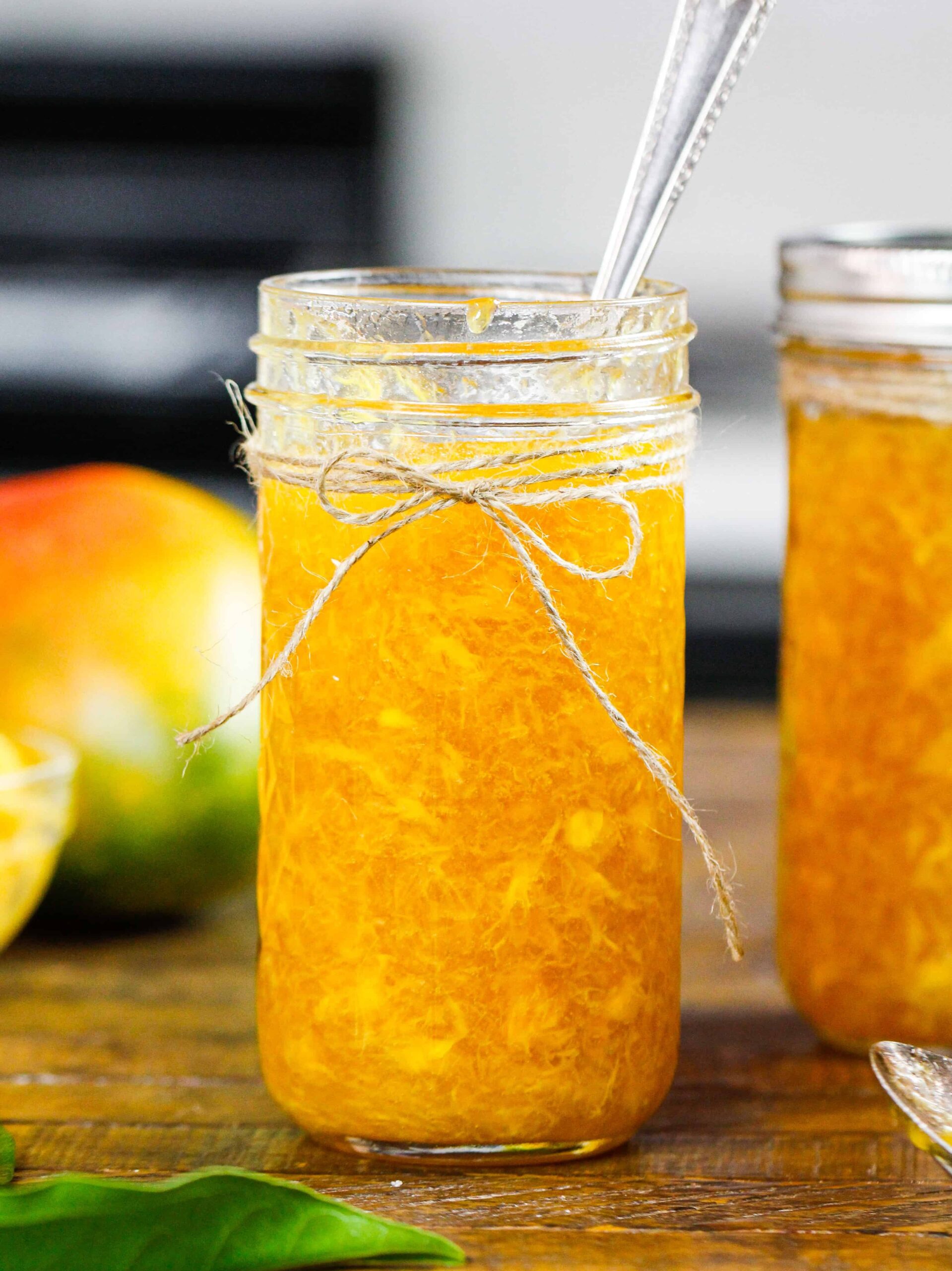 image of mango jam made in a pretty mason jar