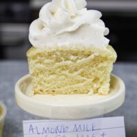 image of egg free cupcake cut open to show how fluffy it is