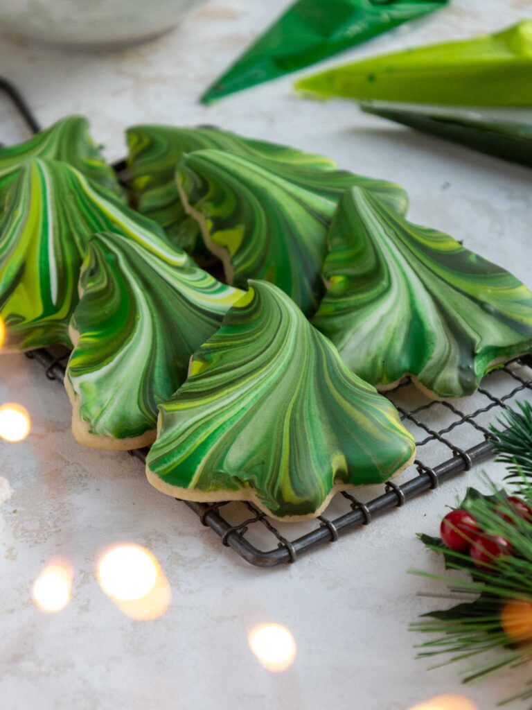 image of marbled sugar cookies that have been decorated with royal icing
